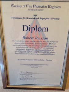 SFPE, BIV, Föreningen för Brandteknisk ingenjörsvetenskaps stipendium, 2013